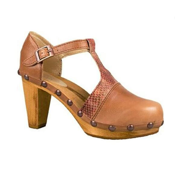 Sanita Danish Mary Jane Clog Womens Size 40 T Strap Camel Animal Print Brown - Picture 1 of 10